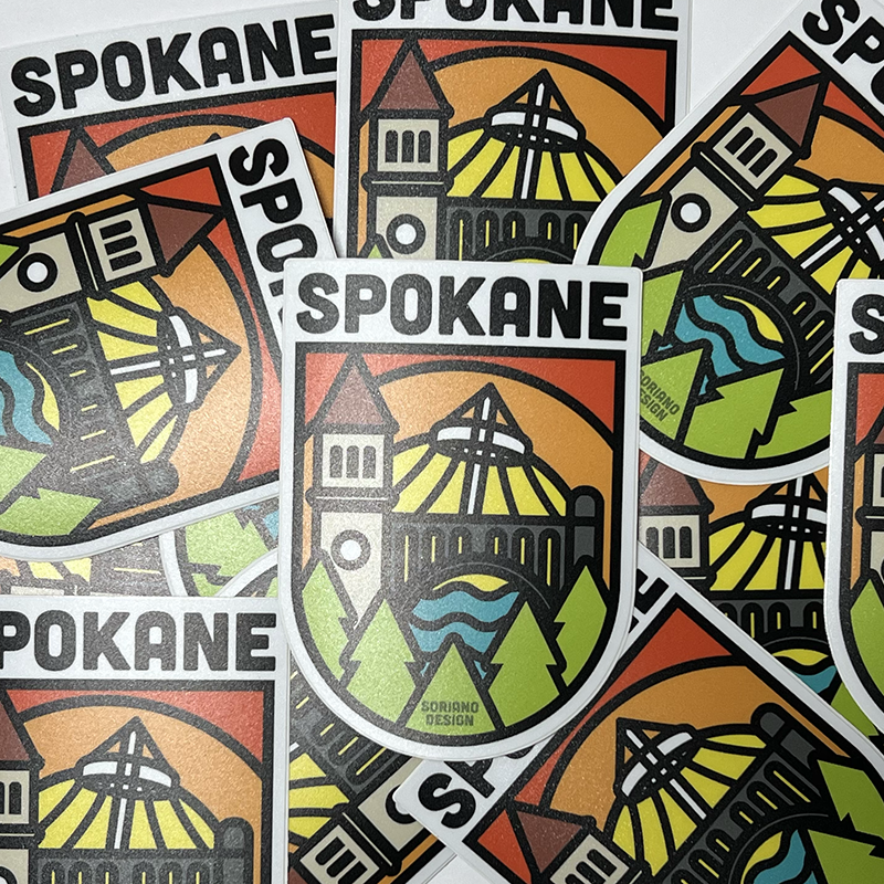 Spokane Graphic Pavillion Clock Tower Riverfront Art Soriano Design Decal Sticker