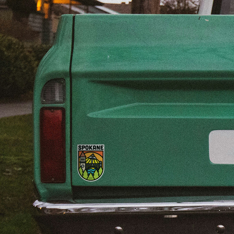 Vintage Truck Spokane Graphic Pavillion Clock Tower Riverfront Art Soriano Design Decal Sticker