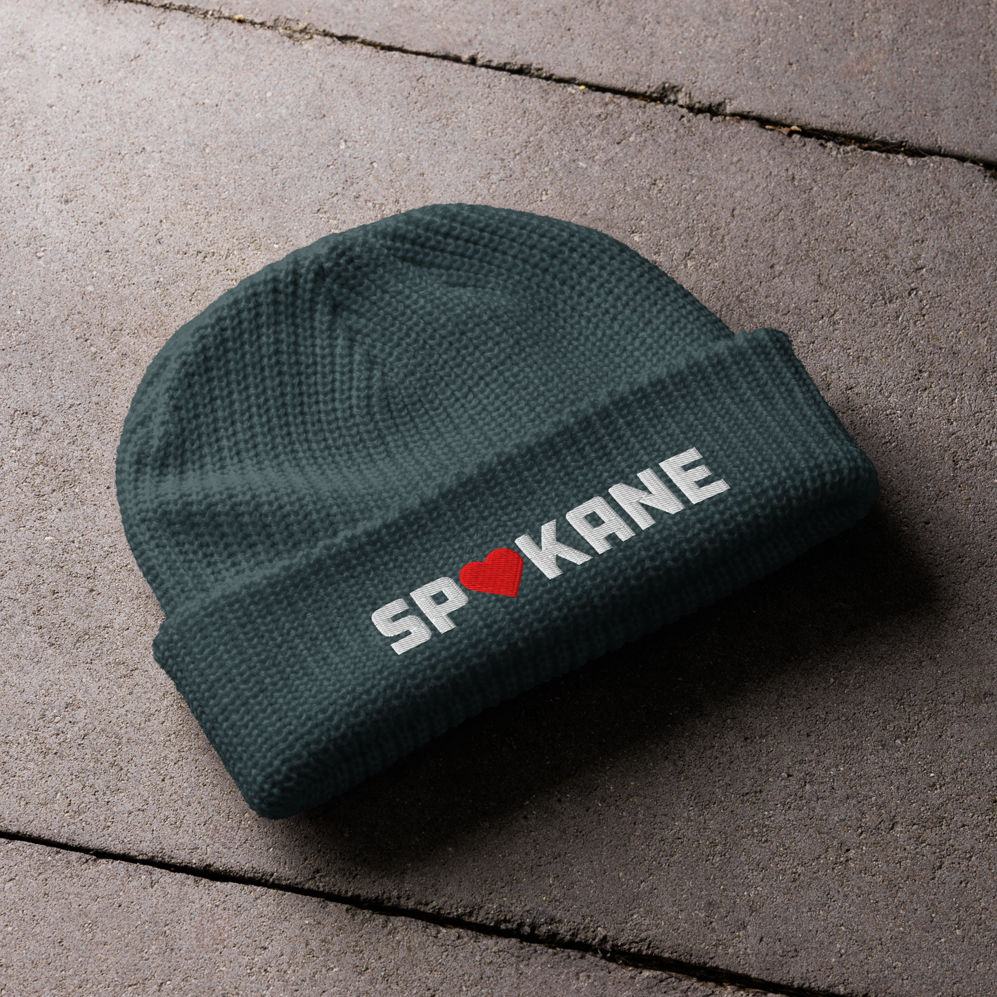 Spokane Heart Embroidered Fisherman Cable Beanie